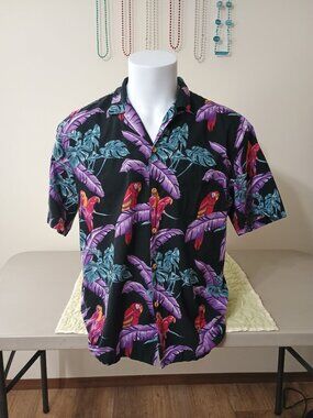 Vintage Paradise Found 'Jungle Bird' Hawaiian Shirt Lg